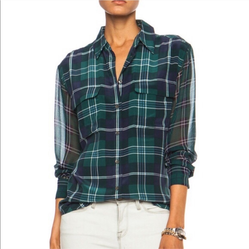Equipment Green Signature Silk Plaid Shirt
